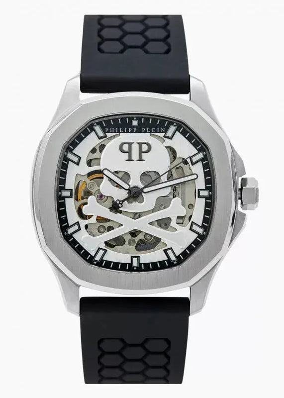 Philipp Plein High-Conic Automatic Silver Dial Black Silicone Strap Watch For Men- PWRAA0123