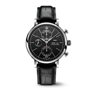 IWC Portofino Chronograph Black Dial Black Leather Strap Watch for Men - IW391029