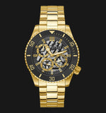 Guess Axle Multifunction Black Dial Gold Steel Strap Watch For Men - GW0488G2