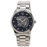 Gucci G Timeless Diamonds Black Dial Silver Steel Strap Watch For Women - YA1264125