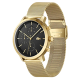 Lacoste Replay Chronograph Black Dial Gold Steel Strap Watch for Men - 2011195