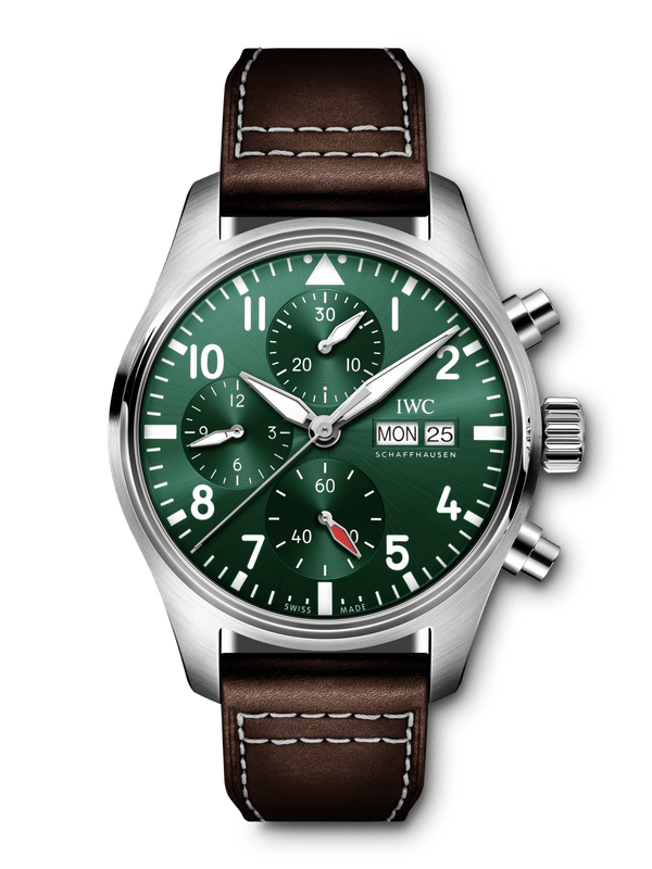 IWC Pilot's Watch Chronograph Edition Racing Green 43mm Green Dial Brown Leather Strap Watch for Men - IW377726