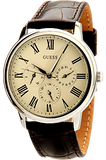 Guess Wafer Quartz White Dial Brown Leather Strap Watch For Men - W70016G2