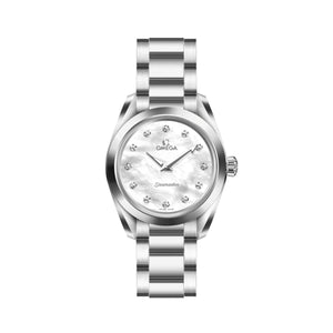 Omega Seamaster Aqua Terra Quartz Diamonds Mother of Pearl Dial Silver Steel Strap Watch for Women - 220.10.28.60.55.001
