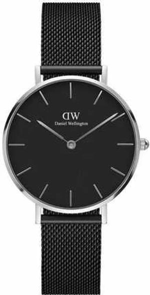 Daniel Wellington Petite Ashfield Black Dial Black Mesh Strap Watch For Women - DW00100246
