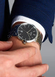 Hugo Boss Officer Black Dial Silver Steel Strap Watch for Men - 1513614