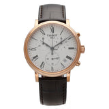 Tissot Carson Premium Chronograph Silver Dial Brown Leather Strap Watch For Men - T122.417.36.033.00