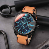 Diesel Mega Chief Chronograph Black Dial Brown Leather Strap Watch For Men - DZ4476