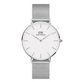 Daniel Wellington Classic Petite Sterling White Dial Silver Mesh Bracelet Watch for Women - DW00100442