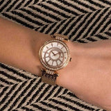 Guess Muse Quartz Silver Dial Rose Gold Steel Strap Watch For Women - W1008L3