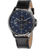 Tommy Hilfiger Shawn Multifunction Quartz Blue Dial Black Leather Strap Watch for Men - 1791616