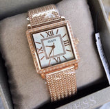 Guess Highline Off White Dial Rose Gold Stainless Steel Mesh Strap Watch For Women - W0826L3