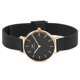 Daniel Wellington Petite Ashfield Black Dial Black Mesh Strap Watch for Women - DW00100307