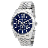 Michael Kors Lexington Chronograph Blue Dial Silver Steel Strap Watch for Men - MK8280
