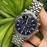 Michael Kors Lexington Chronograph Blue Dial Silver Steel Strap Watch for Men - MK8280