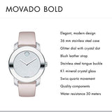Movado Bold Glitter Silver Dial Pink Leather Strap Watch For Women - 3600522