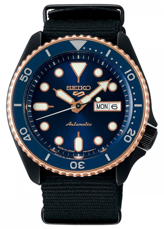 Seiko 5 Sports Automatic Blue Dial Black NATO Strap Watch for Men - SBSA098