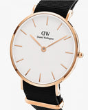 Daniel Wellington Classic Petite Cornwall White Dial Black NATO Strap Watch For Women - DW00100251