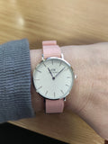 Daniel Wellington Classic Petite Rosewater White Dial Pink NATO Strap Watch For Women - DW001000318