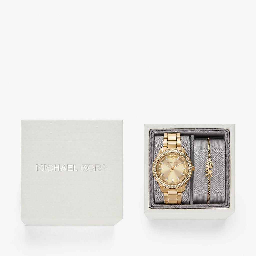 Michael Kors Tibby Pave Gold Dial Gold Steel Strap Watch for Women - MK1057