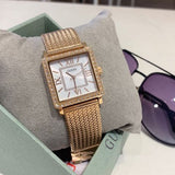 Guess Highline Off White Dial Rose Gold Stainless Steel Mesh Strap Watch For Women - W0826L3