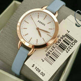 Fossil Classic White Dial Blue Leather Strap Watch for Women - BQ3327