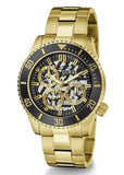 Guess Axle Multifunction Black Dial Gold Steel Strap Watch For Men - GW0488G2