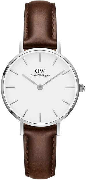Daniel Wellington Classic Petite White Dial Brown Leather Strap Watch For Women - DW00100239