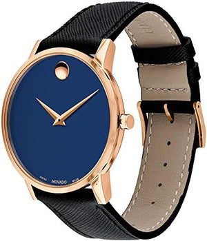 Movado Museum Sport Blue Dial Black Leather Strap Watch for Men - 0607266