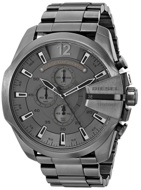 Diesel Mega Chief Chronograph Grey Dial Grey Steel Strap Watch for Men - DZ4282