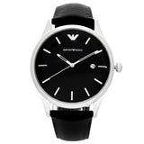 Emporio Armani Lambda Classic Quartz Black Dial Black Leather Strap Watch For Men - AR11020