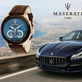 Maserati Traguardo Chronograph Blue Dial Brown Leather Strap Watch For Men - R8871612024