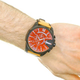 Diesel Mega Chief Chronograph Copper Dial Brown Leather Strap Watch For Men - DZ4476
