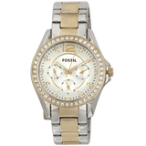 Fossil Riley White Dial Two Tone Steel Strap Watch for Women - ES3204