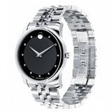 Movado Museum Diamonds Black Dial Silver Steel Strap Watch For Men - 606878