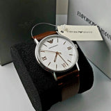 Emporio Armani Kappa Silver Dial Brown Leather Strap Watch for Men - AR11173