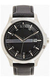 Armani Exchange Hampton Chronograph Black Dial Black Leather Strap Watch For Men - AX2101