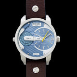 Diesel Mini Daddy LIght Blue Dial Brown Leather Strap Watch For Men - DZ7321