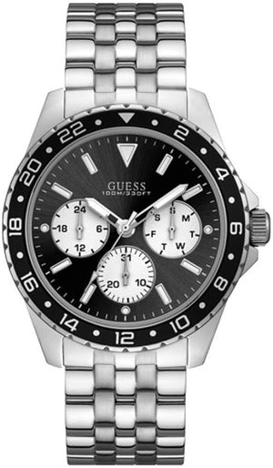 Guess Odyssey Black Dial Silver Steel Strap Watch For Men - W1107G1