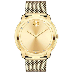 Movado Bold Diamonds Gold Dial Gold Mesh Bracelet Watch For Men - 3600460