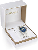 Versace Greca Quartz Blue Dial Silver Steel Strap Watch For Men - VEZ900221