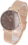 Daniel Wellington Petite Melrose Brown Dial Rose Gold Mesh Strap Watch For Women - DW00100477