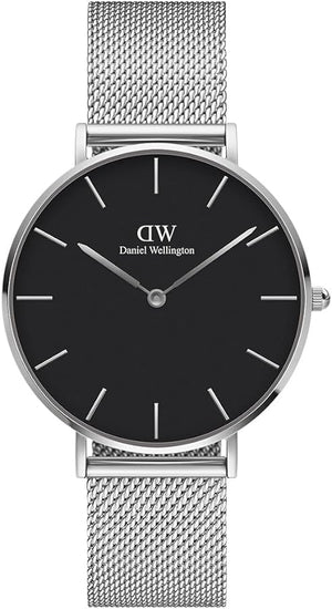 Daniel Wellington Petite Sterling Black Dial Silver Mesh Bracelet Watch For Women - DW00100218