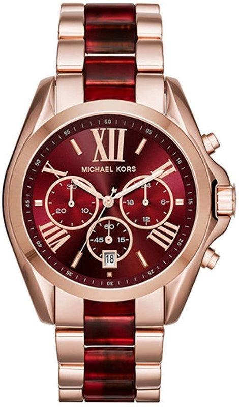 Michael Kors Bradshaw Burgundy Dial Two Tone Steel Strap Watch for Women - MK6270