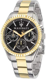 Maserati Competizione Chronograph Black Dial Two Tone Steel Strap Watch For Men - R8853100016