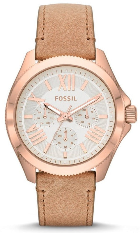 Fossil Cecile White Dial Beige Leather Strap Watch for Women - AM4532