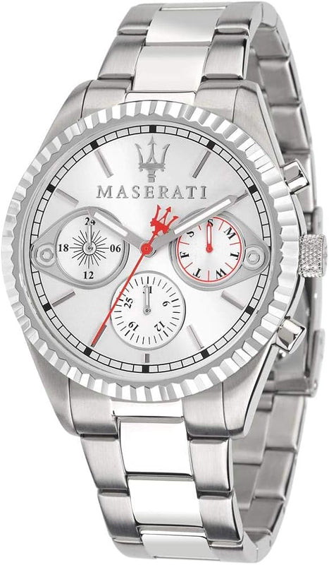 Maserati Competizione Chronograph White Dial Silver Steel Strap Watch For Men - R8853100017