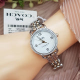 Coach Delancey Mother of Pearl White Dial Two Tone Steel Strap Watch for Women - 14502480