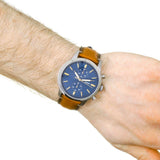 Fossil Townsman Chronograph Blue Dial Brown Leather Strap Watch for Men - FS5279
