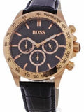 Hugo Boss Ikon Chronograph Black Dial Black Leather Strap Watch for Men - 1513179